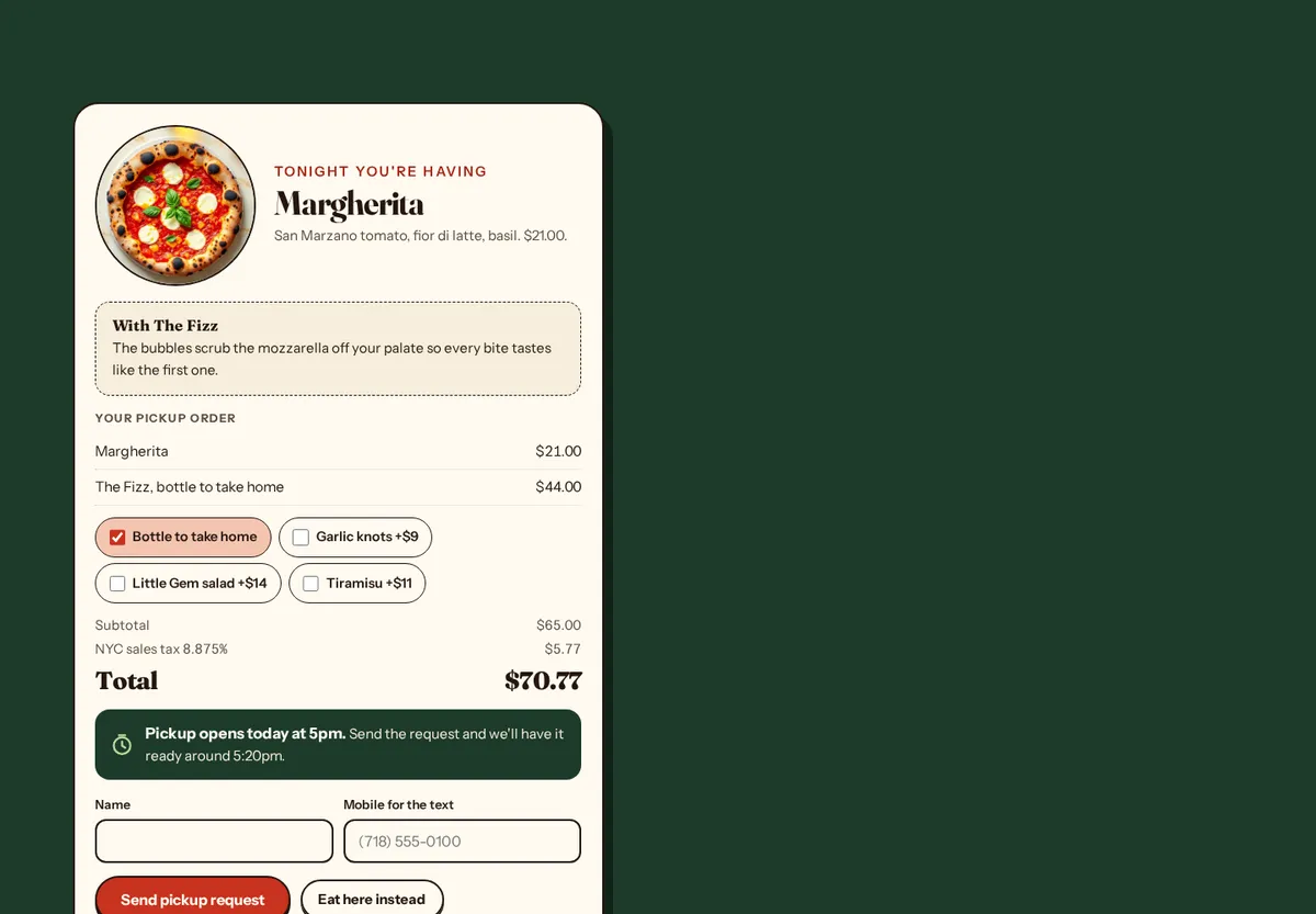Dough & Daughter sample site: Build your pie. Pick your pour