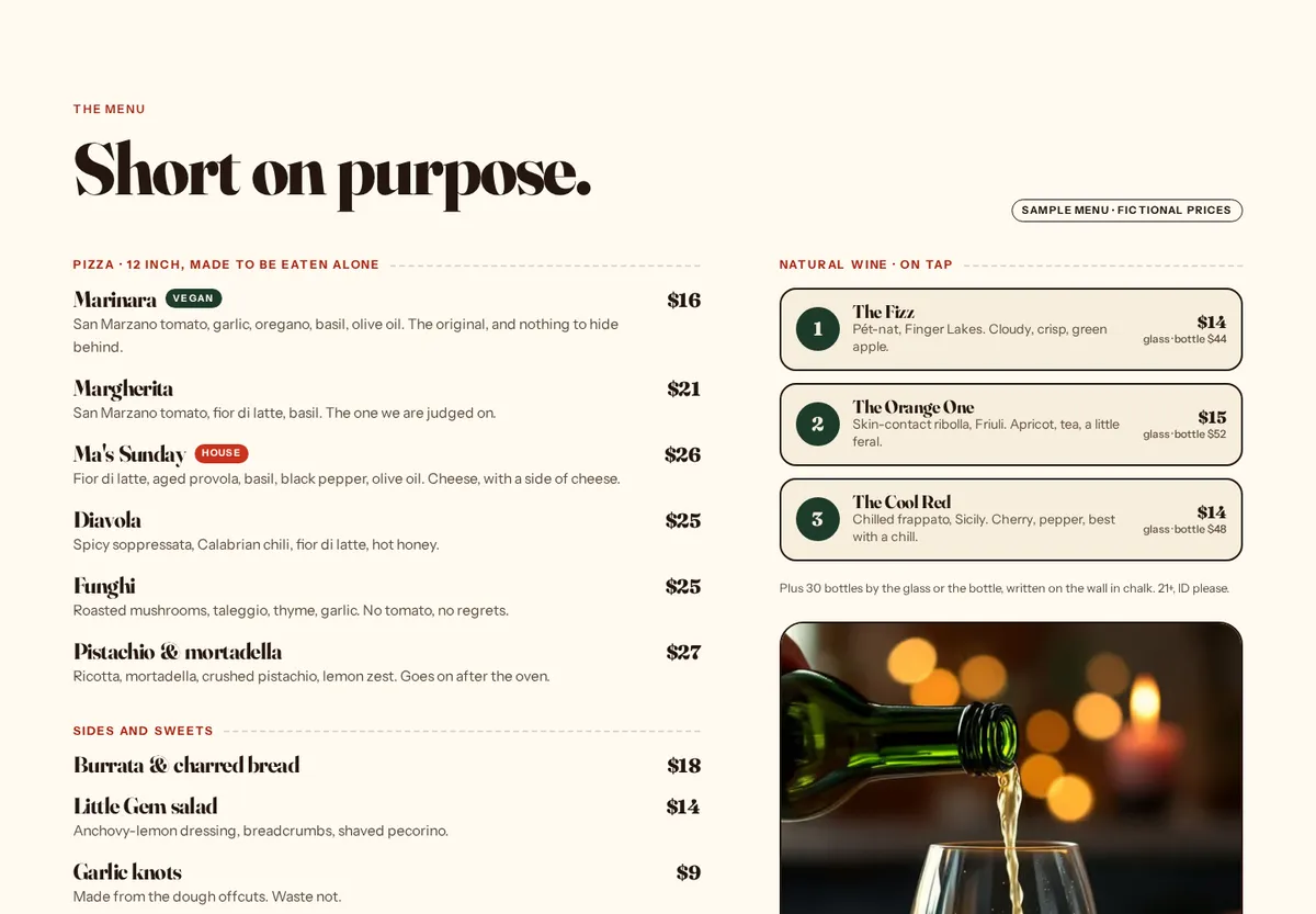 Dough & Daughter sample site: A menu you edit by text
