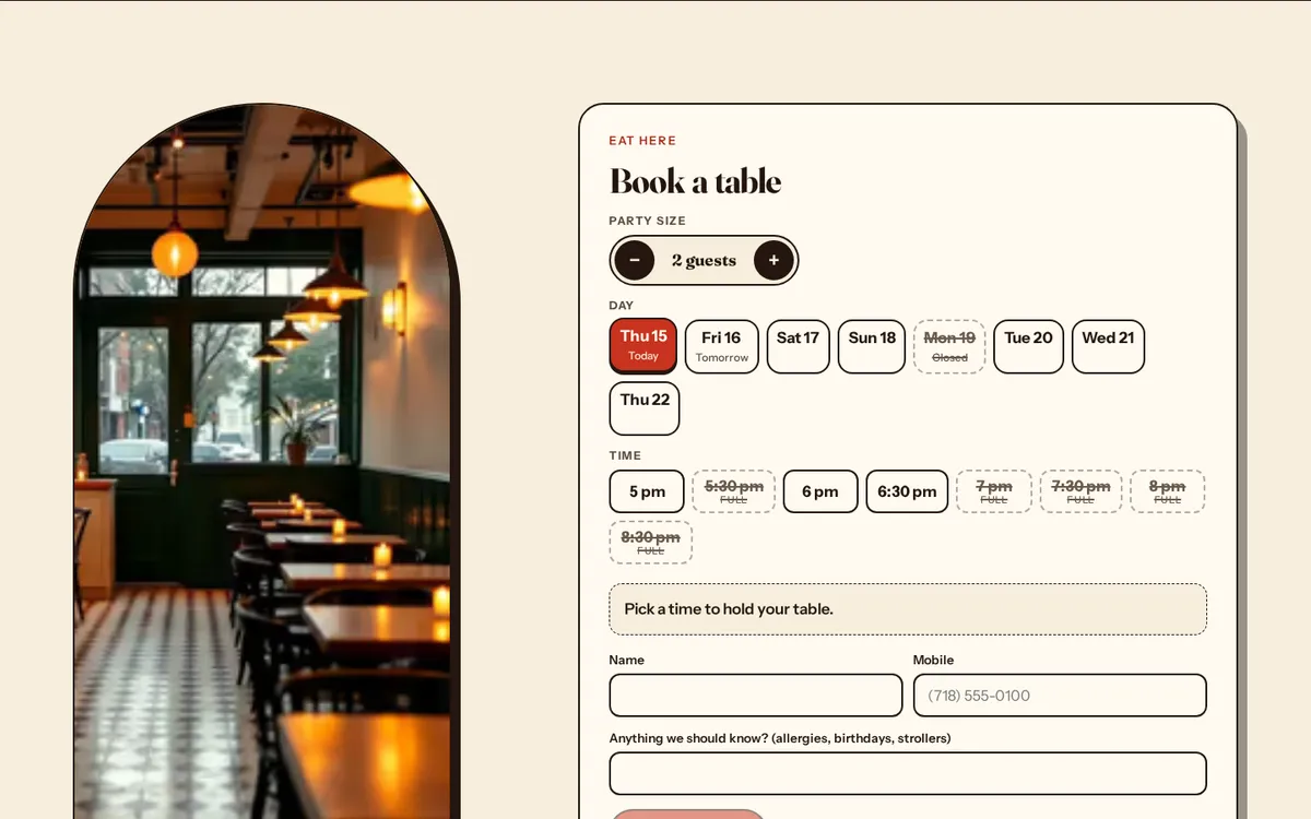 Dough & Daughter sample site: A table in three taps