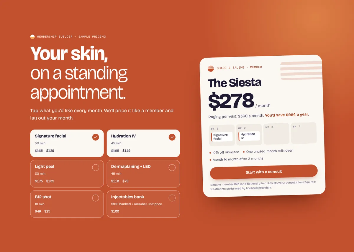 Shade & Saline sample site: Build your standing appointment