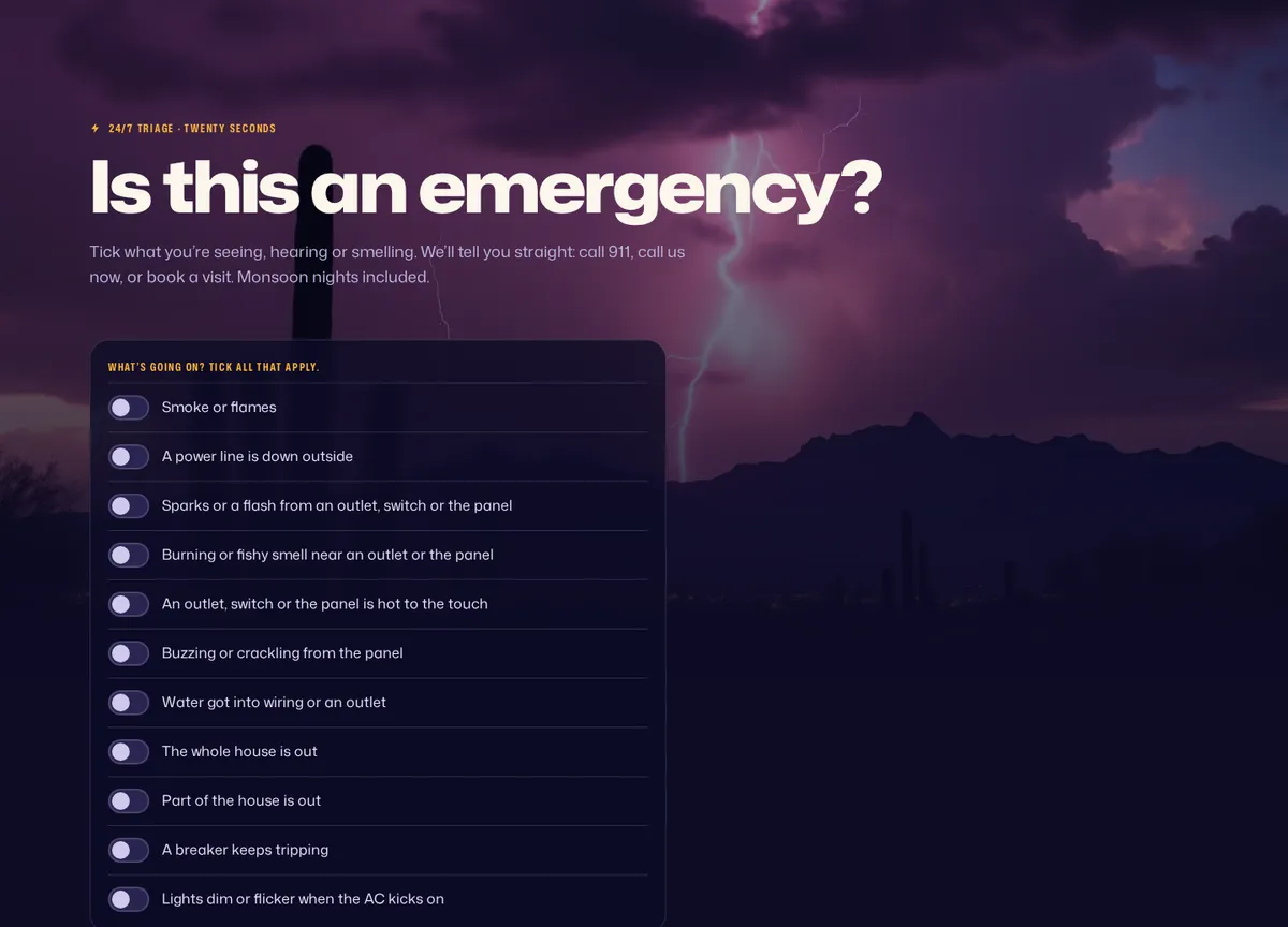 Sonoran Current Electric sample site: Is this an emergency?