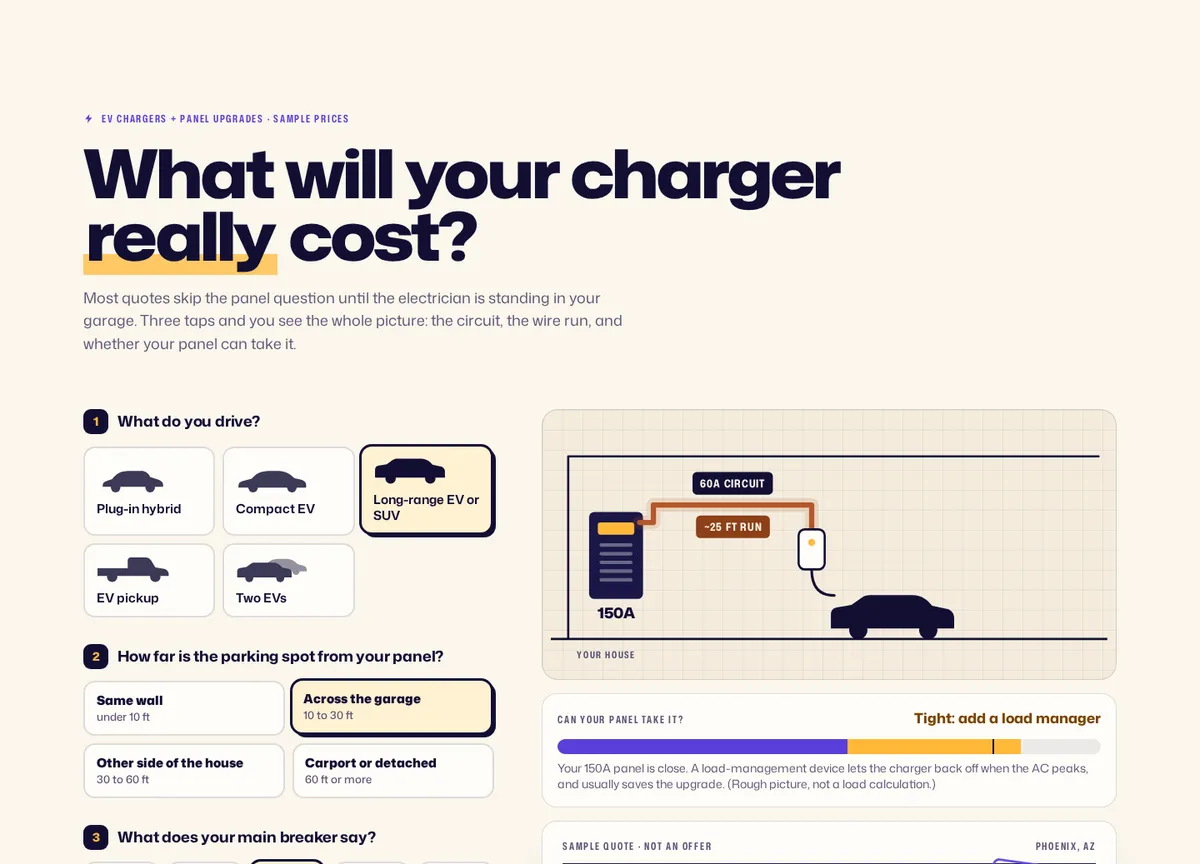 Sonoran Current Electric sample site: An EV-charger quote in three taps