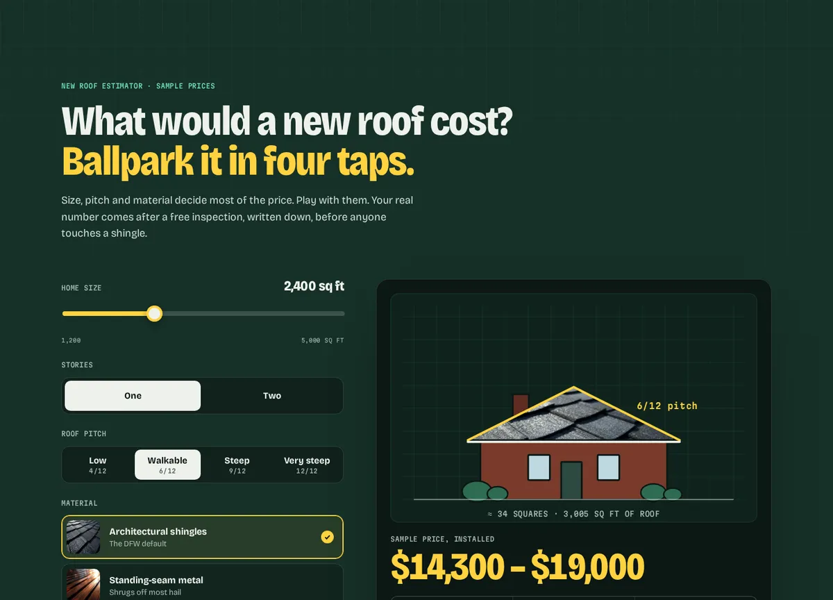 Trinity Ridge Roofing & Exteriors sample site: A new-roof ballpark in four taps