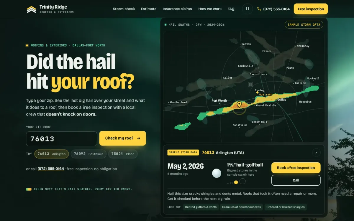 Trinity Ridge Roofing & Exteriors sample site: Did the hail hit your roof?