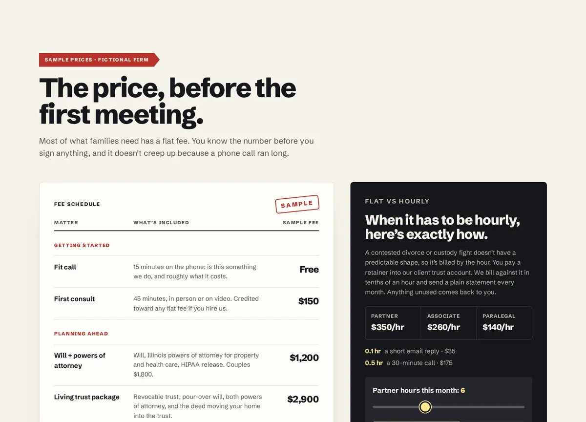 Wren & Kowalczyk sample site: The price, before the first meeting